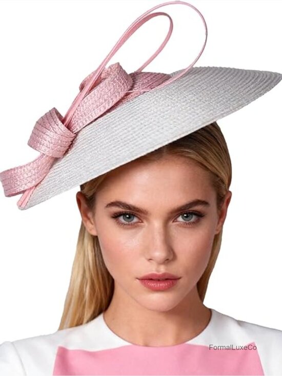 Vintage Straw Fascinator Hat Wide Brim Women Church Derby Headband Hair Clip main image 5